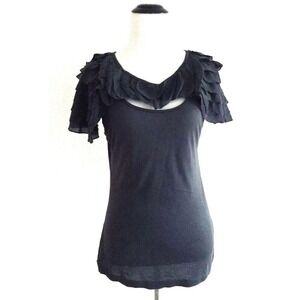 Deletta | Womens Size S Gray Flounce Ruffle Sleeves Top Sleeveless Stretch